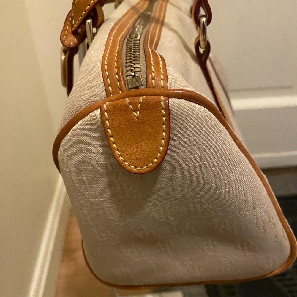 Dooney & Burke canvas rectangular satchel tan and brown - Picture 4 of 12